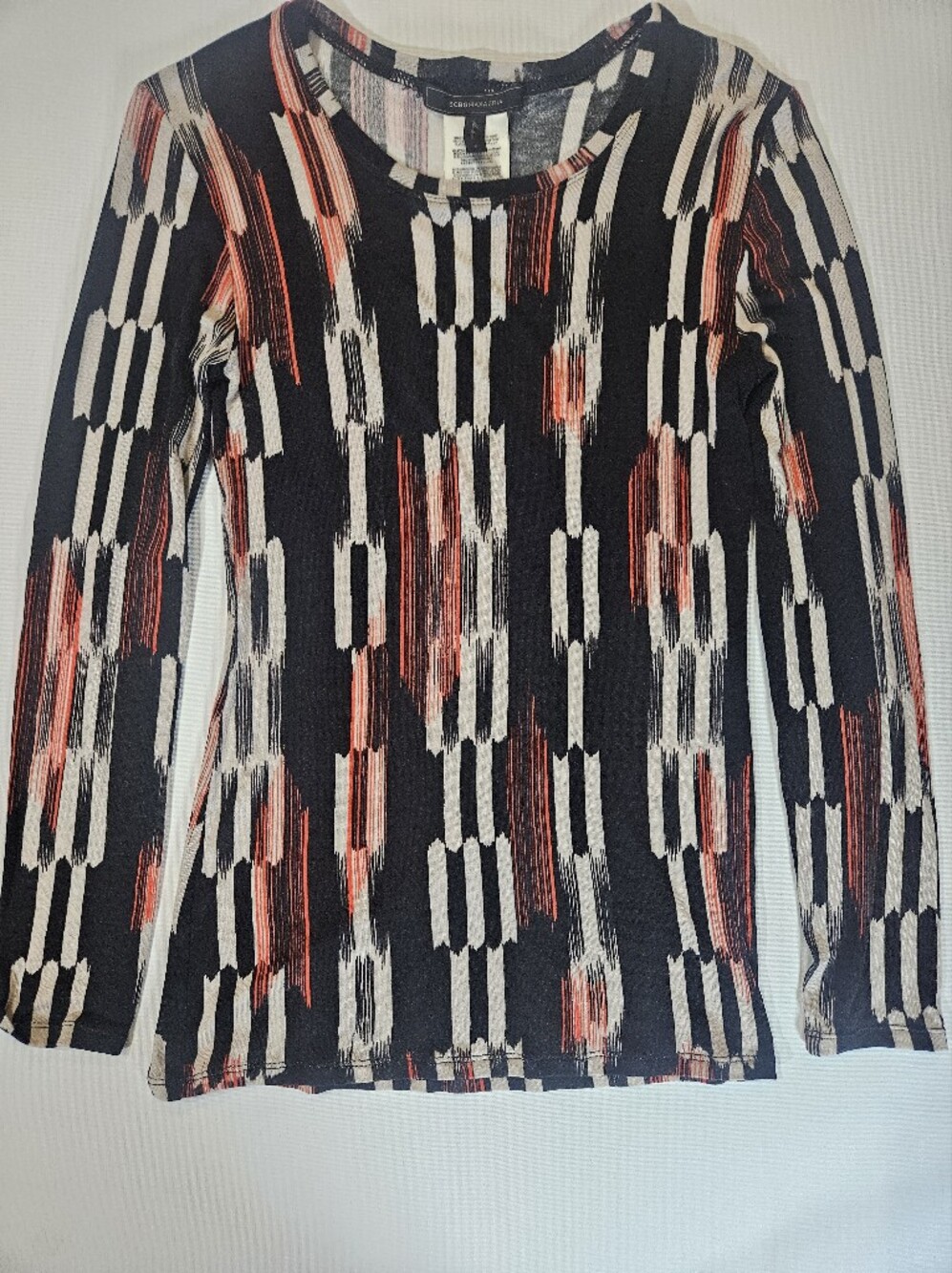 BCBGMAXAZRIA Agda Print Top Womens Small Red Black White Chainlink Lightweight